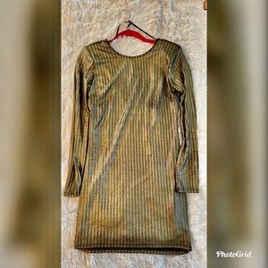 Casual elegant or formal gold long sleeve dress.